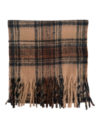 Geblokte Wintersjaal Viscose/Wol Camel Black 230x40 cm