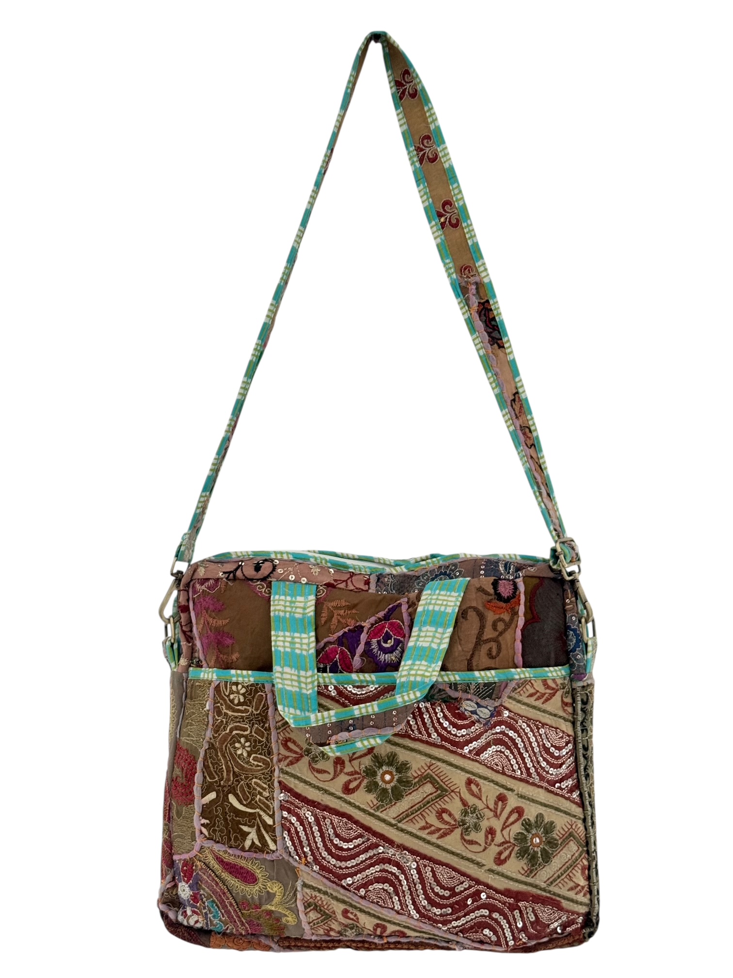 Laptoptas Geborduurd India Brown Turquoise 15 inch
