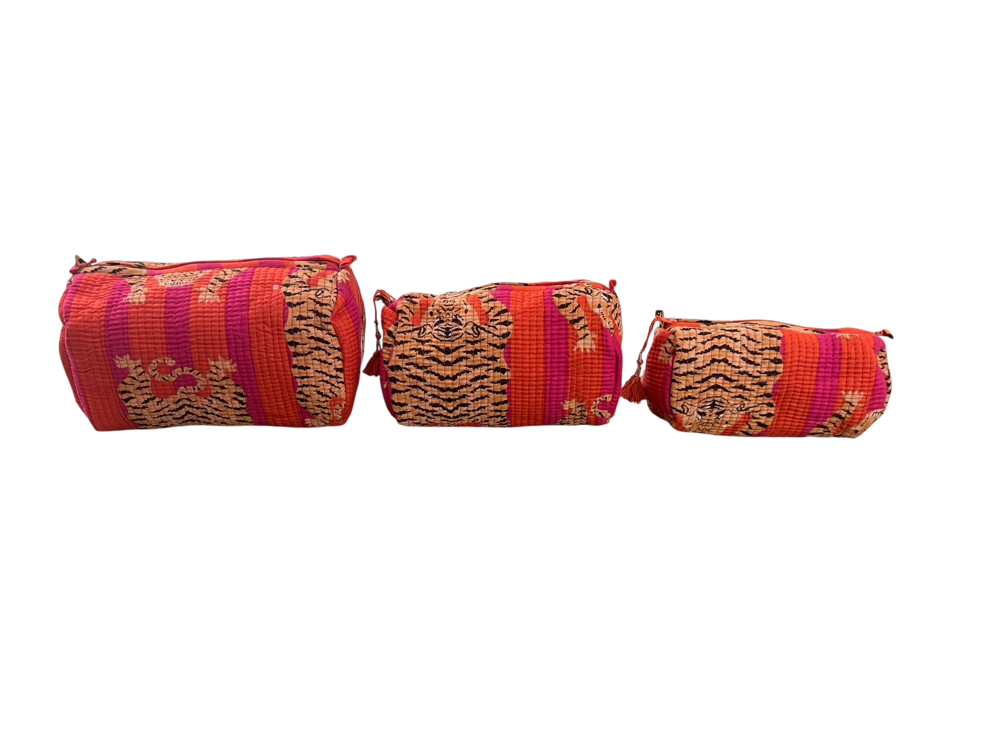 Set van 3 Toilettassen Kantha Tijger Oranje, 3 verschillende formaten