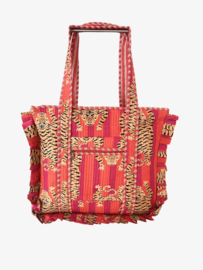 Shoppingbag / Strandtas Kantha met Franje Tijger Oranje 47x38 cm