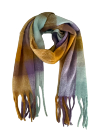 Geblokte Wintersjaal Viscose/Wol Lightgreen Purple 230x40 cm