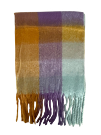 Geblokte Wintersjaal Viscose/Wol Lightgreen Purple 230x40 cm