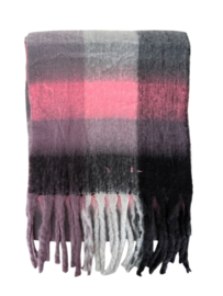 Geblokte Wintersjaal Viscose/Wol Pink Black 230x40 cm