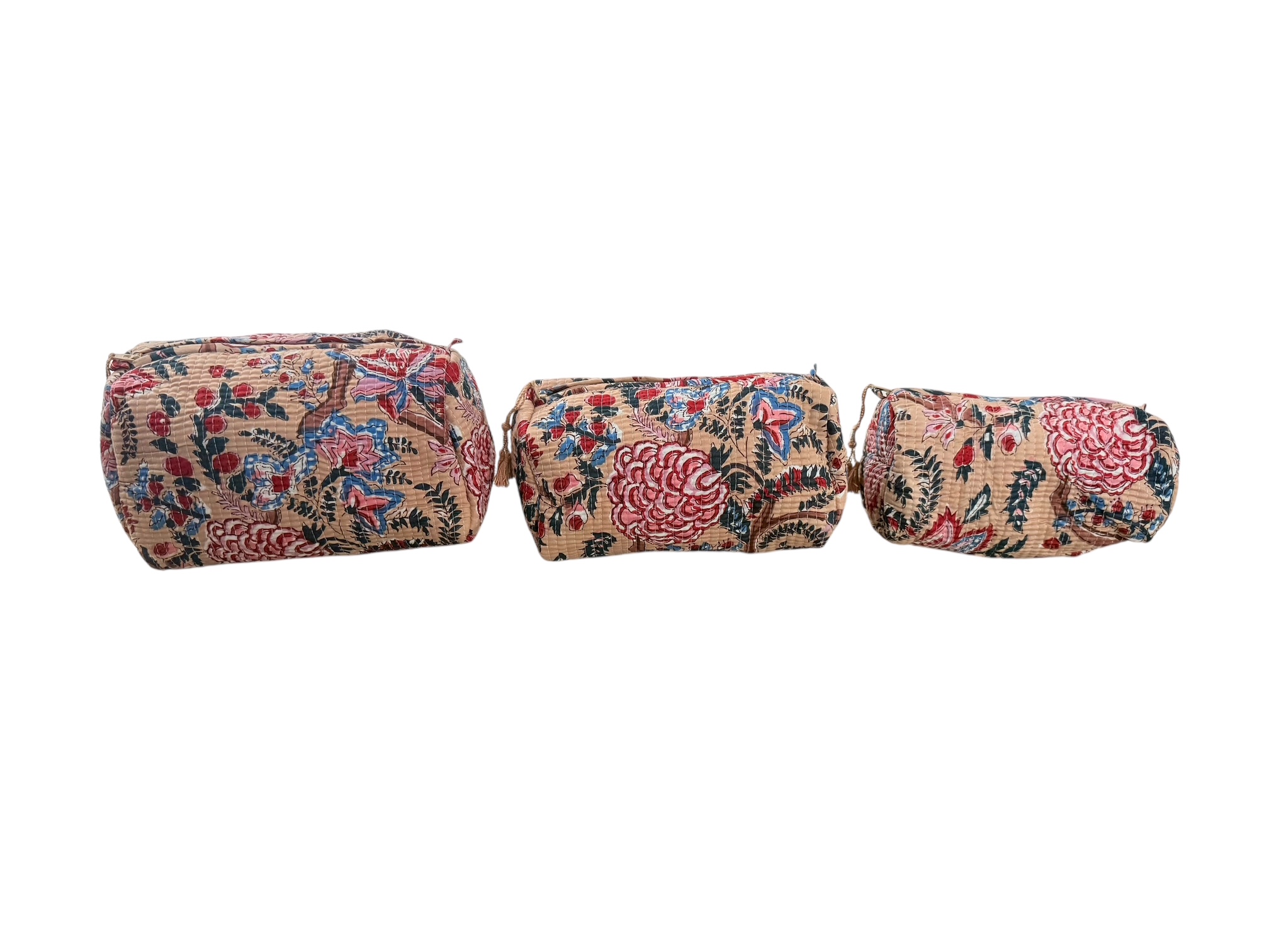 Set van 3 Toilettassen Kantha Blossem, 3 verschillende formaten