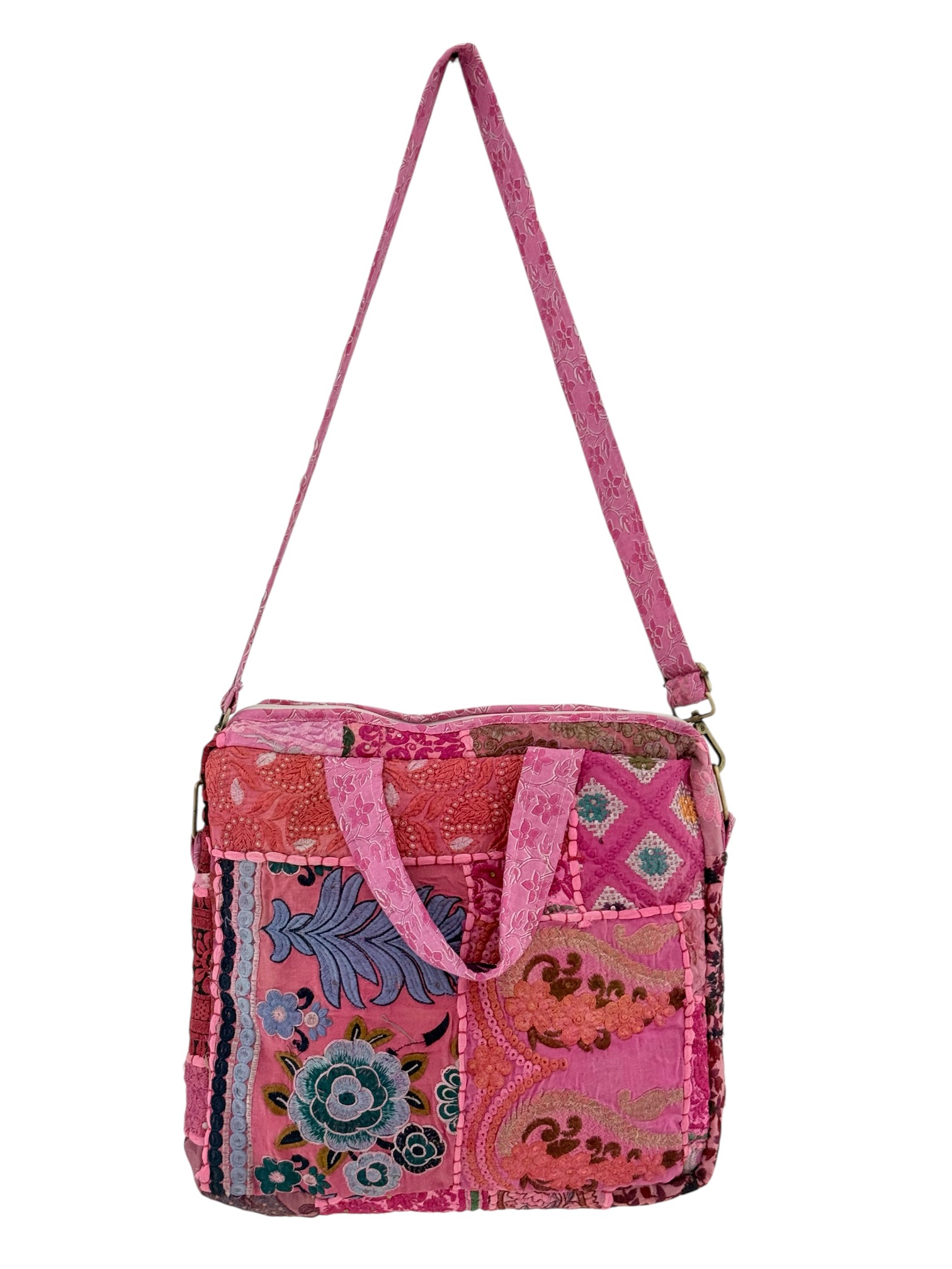 Laptoptas Geborduurd India Pink Flowers 15 inch