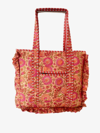 Shoppingbag / Strandtas Kantha met Franje Oranje mix 47x38 cm
