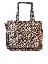 Shoppingbag / Strandtas Kantha met Franje Panter 47x38 cm