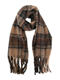 Geblokte Wintersjaal Viscose/Wol Camel Black 230x40 cm