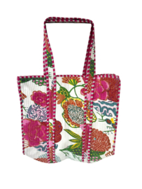 Shoppingbag / Strandtas Kantha Bouquet White 47x38 cm