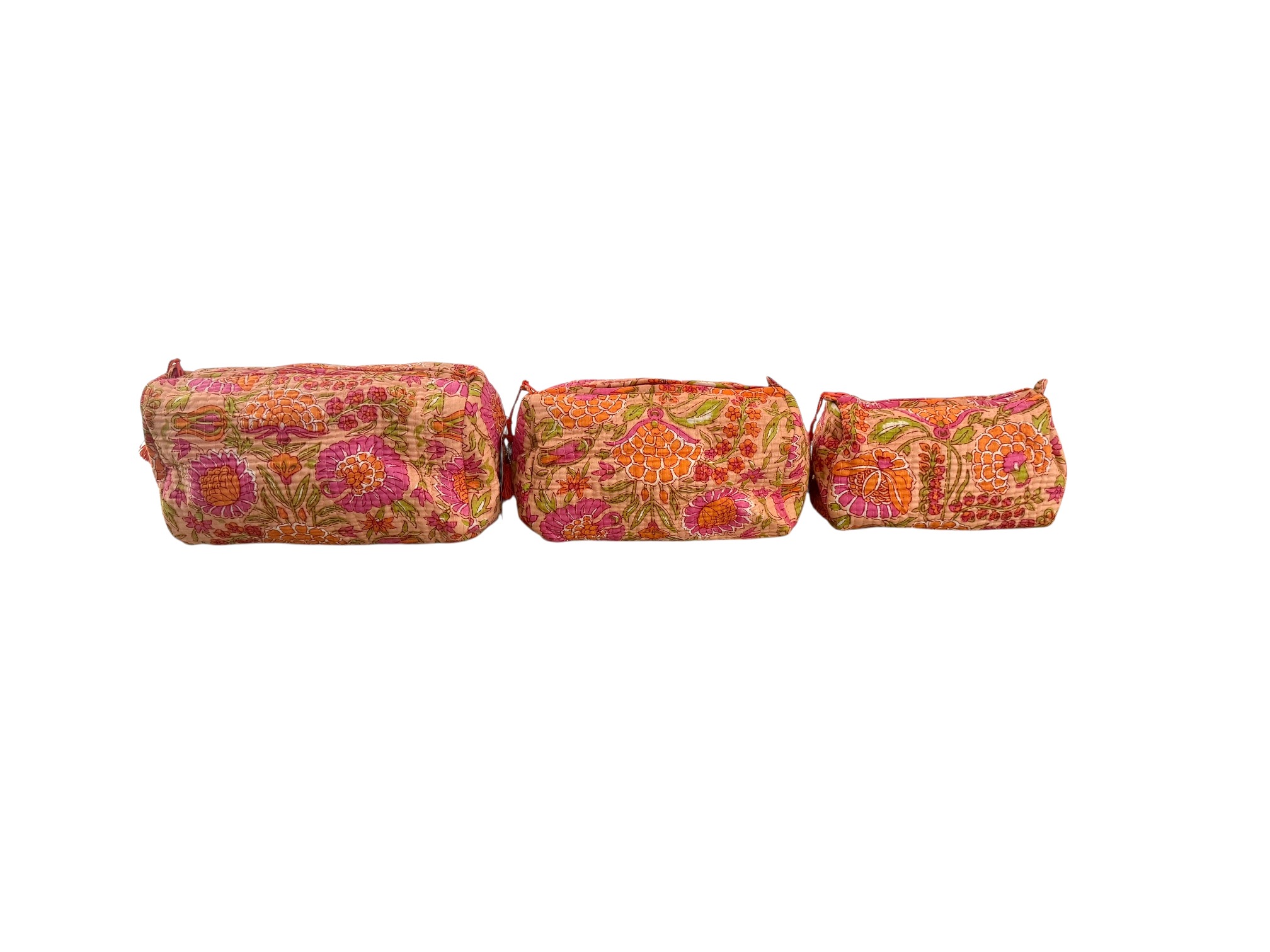 Set van 3 Toilettassen Kantha Oranje, 3 verschillende formaten