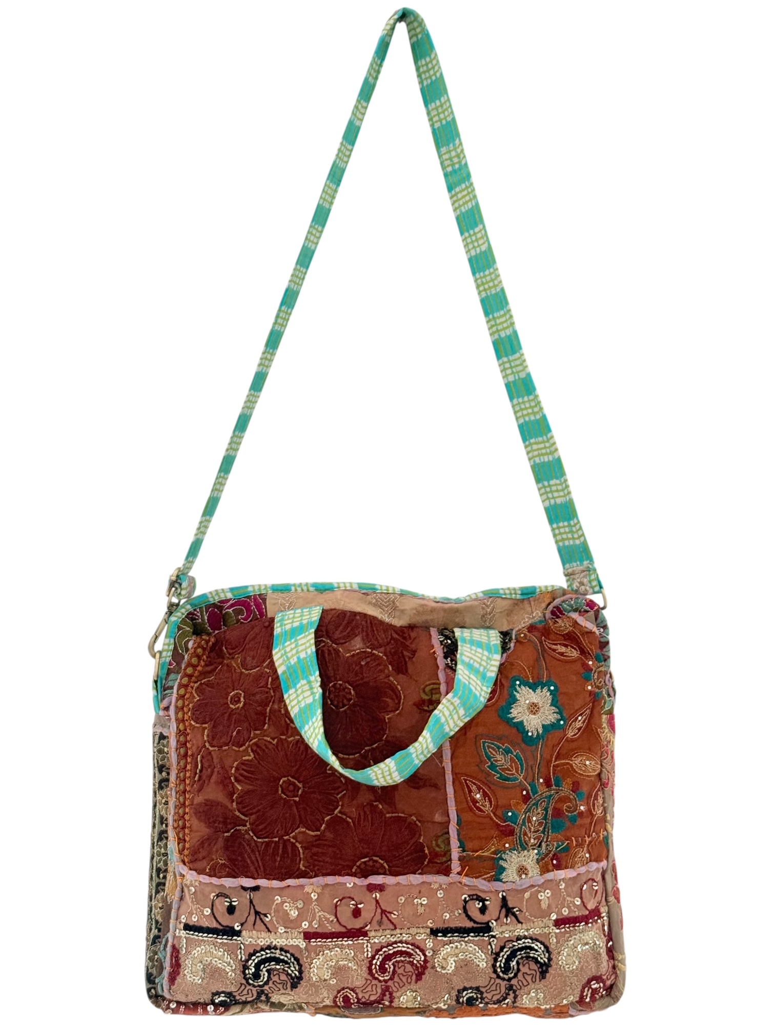 Laptoptas Geborduurd India Brown Turquoise 15 inch