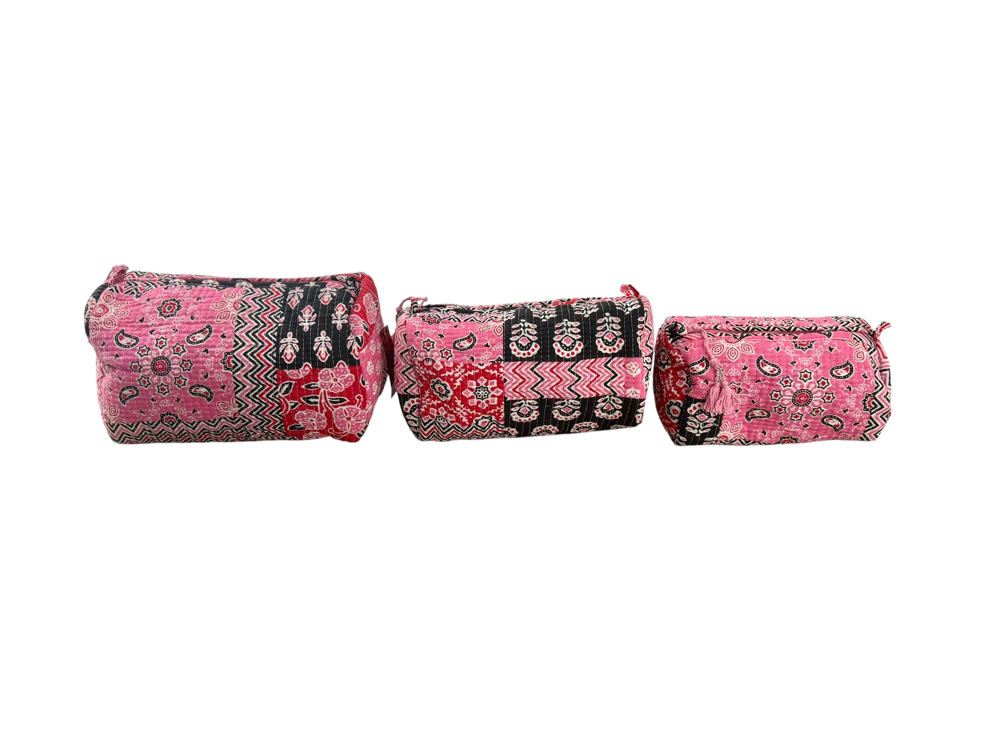 Set van 3 Toilettassen Kantha Pink Vibes, 3 verschillende formaten