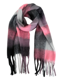 Geblokte Wintersjaal Viscose/Wol Pink Black 230x40 cm