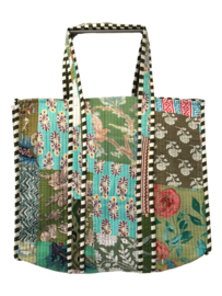 Shoppingbag / Strandtas Kantha Turqoise 47x38 cm