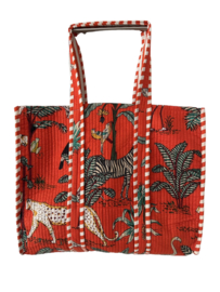 Shoppingbag / Strandtas Kantha Rood Mix 47x38 cm