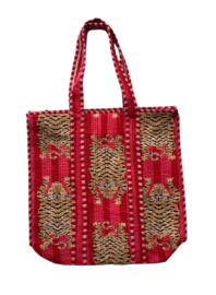 Shoppingbag / Strandtas Kantha Tijger Rood 47x38 cm