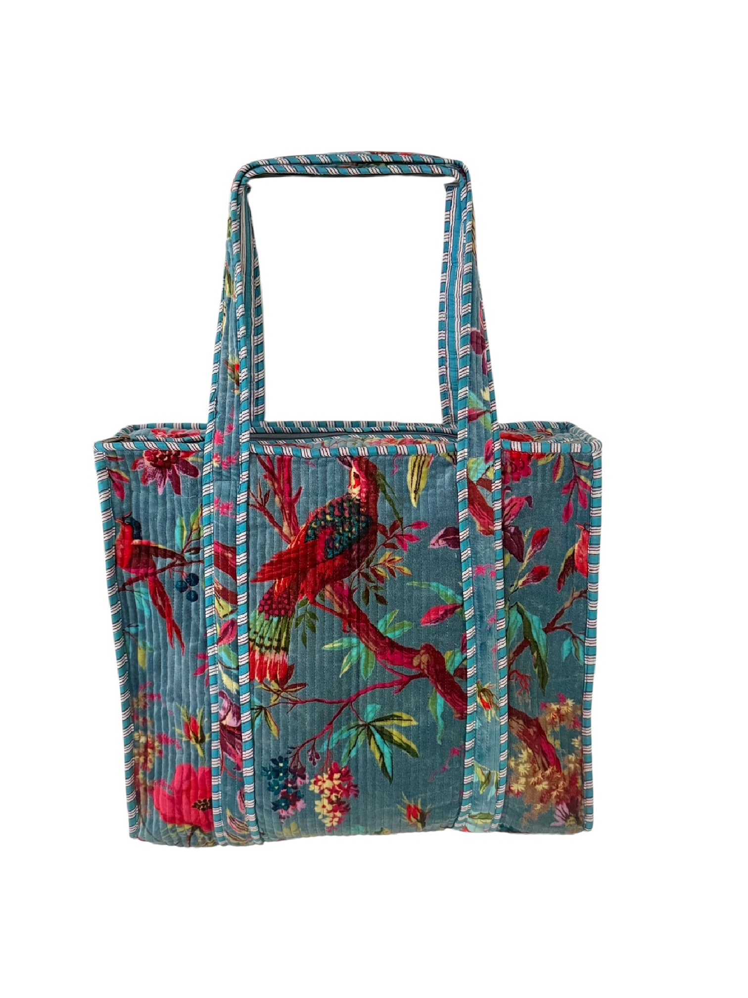 Luxe Shoppingbag / Strandtas Valvet/Fluweel Botanical Blauw 37x48 cm