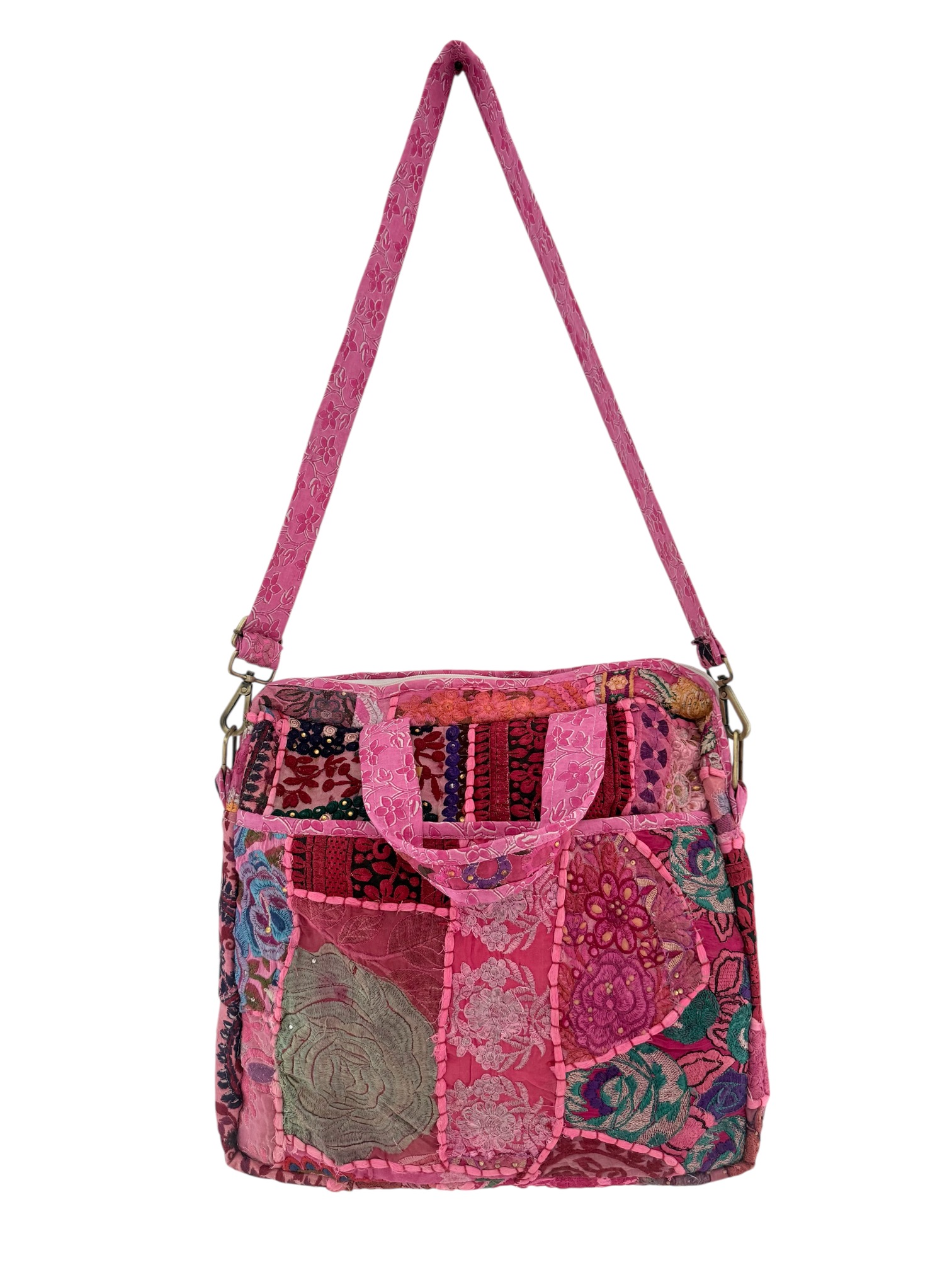 Laptoptas Geborduurd India Pink Flowers 15 inch