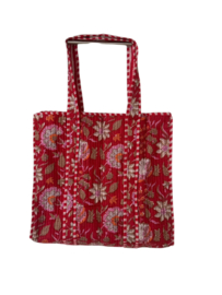 Shoppingbag / Strandtas Kantha Red Flowers 47x38 cm