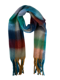 Geblokte Wintersjaal Viscose/Wol Trou Blue Camel 230x40 cm
