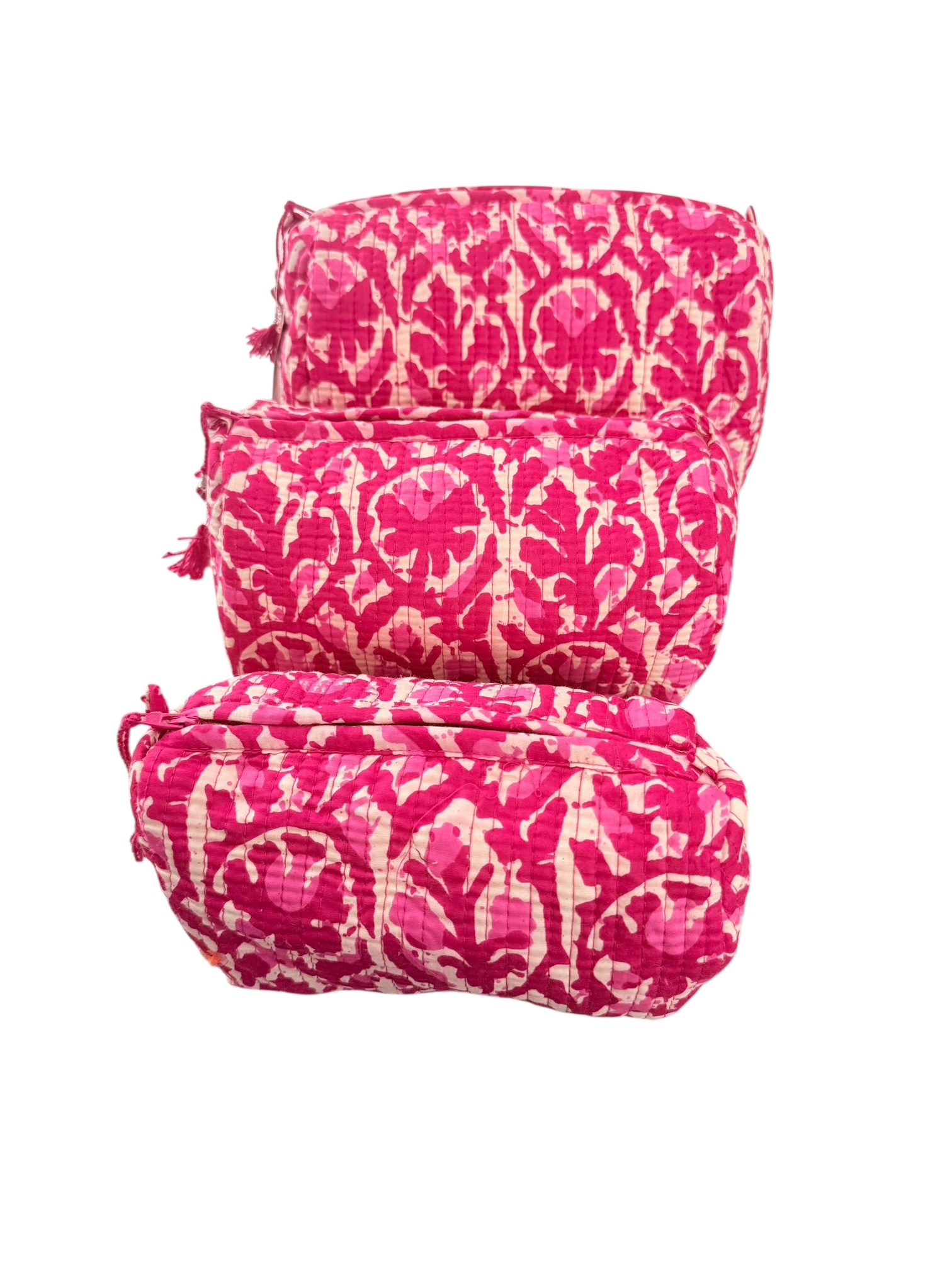 Set van 3 Toilettassen Kantha Pink Design, 3 verschillende formaten