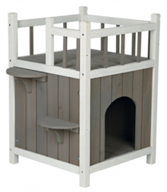 TRIXIE KATTENHUIS CAT'S HOME MET BALKON GRIJS / WIT 45X65X45 CM