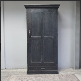 Luksa Vintage 1-deur panelen 1 lade linnenkast 90x200 zwart