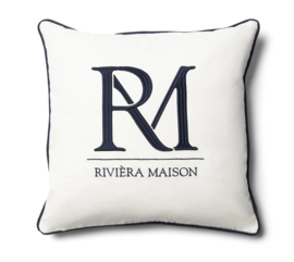 Riviera Maison RM Monogram Kussenhoes wit 50 x 50