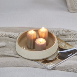 Rivièra Maison Fine Rib Pillar Candle Flax 7x9