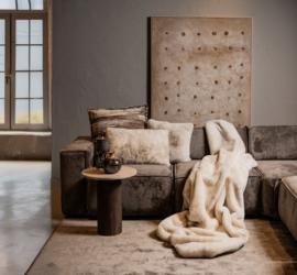 PTMD Linde Cream Faux Fur Cushion rectangle