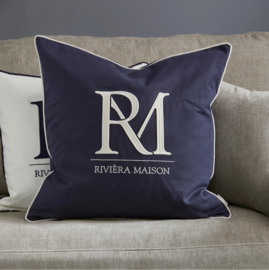 Riviera Maison RM Monogram kussenhoes blauw 60 x 60 cm