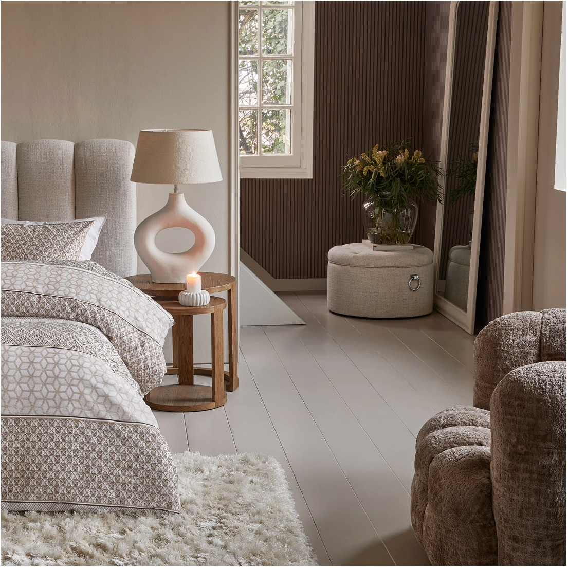 Riviera Maison Park Avenue Poef Footstool Antique White, Rich Tweed