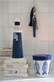 J-Line Vuurtoren Decoratief Touw/Dennenhout Blauw/Wit Small