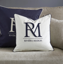 Riviera Maison RM Monogram Kussenhoes wit 50 x 50