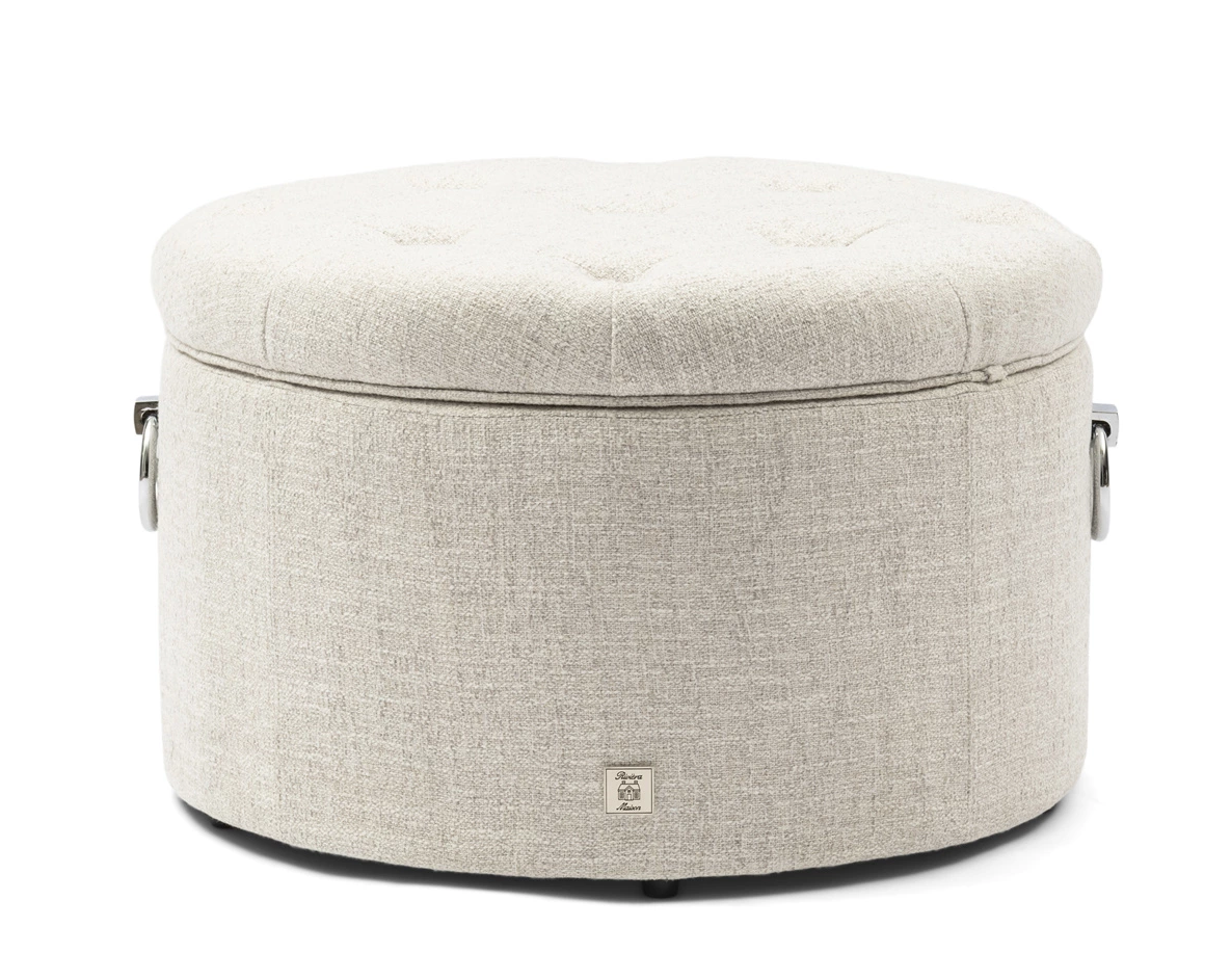 Riviera Maison Park Avenue Poef Footstool Antique White, Rich Tweed