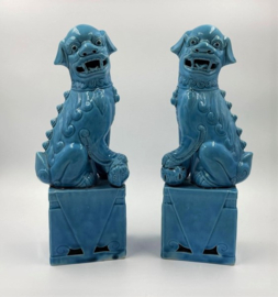 2 turquoise Chinese tempelleeuwen