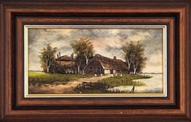 Olieverf op paneel van een boerderij