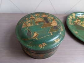 Metalen ronde koektrommel met chinoiseriedecor