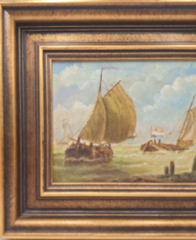 Olieverf van schepen op zee