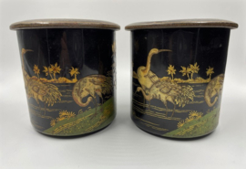 2 vintage blikken met chinoiserie decor