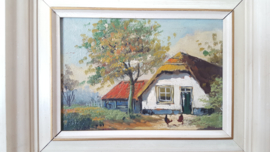 Olieverf schilderijtje van boerderij