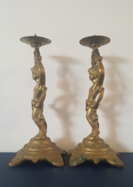 Set messing putto penkandelaars