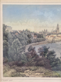 Kleurenlitho gezicht op Arnhem