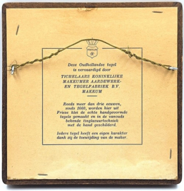 Makkum tegeltje met zeilschip in houten lijst