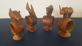 4 houten servetringen dieren