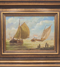 Olieverf van schepen op zee