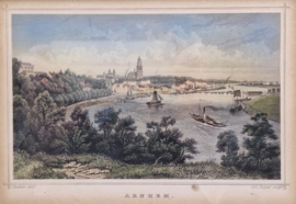 Kleurenlitho gezicht op Arnhem