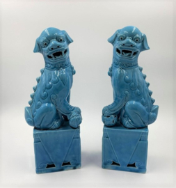 2 turquoise Chinese tempelleeuwen