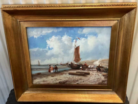 Strandgezicht met bomschuiten