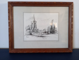 Litho van de kerk in Enschot